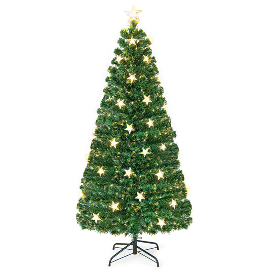 5/6FT Fiber Optic Artificial Christmas Tree standing on a metal base against a white background