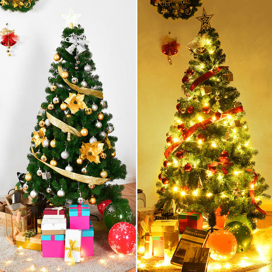 5.9ft (1.8m) Artificial Christmas Tree with Metal Stand decorated with baubles and lights
