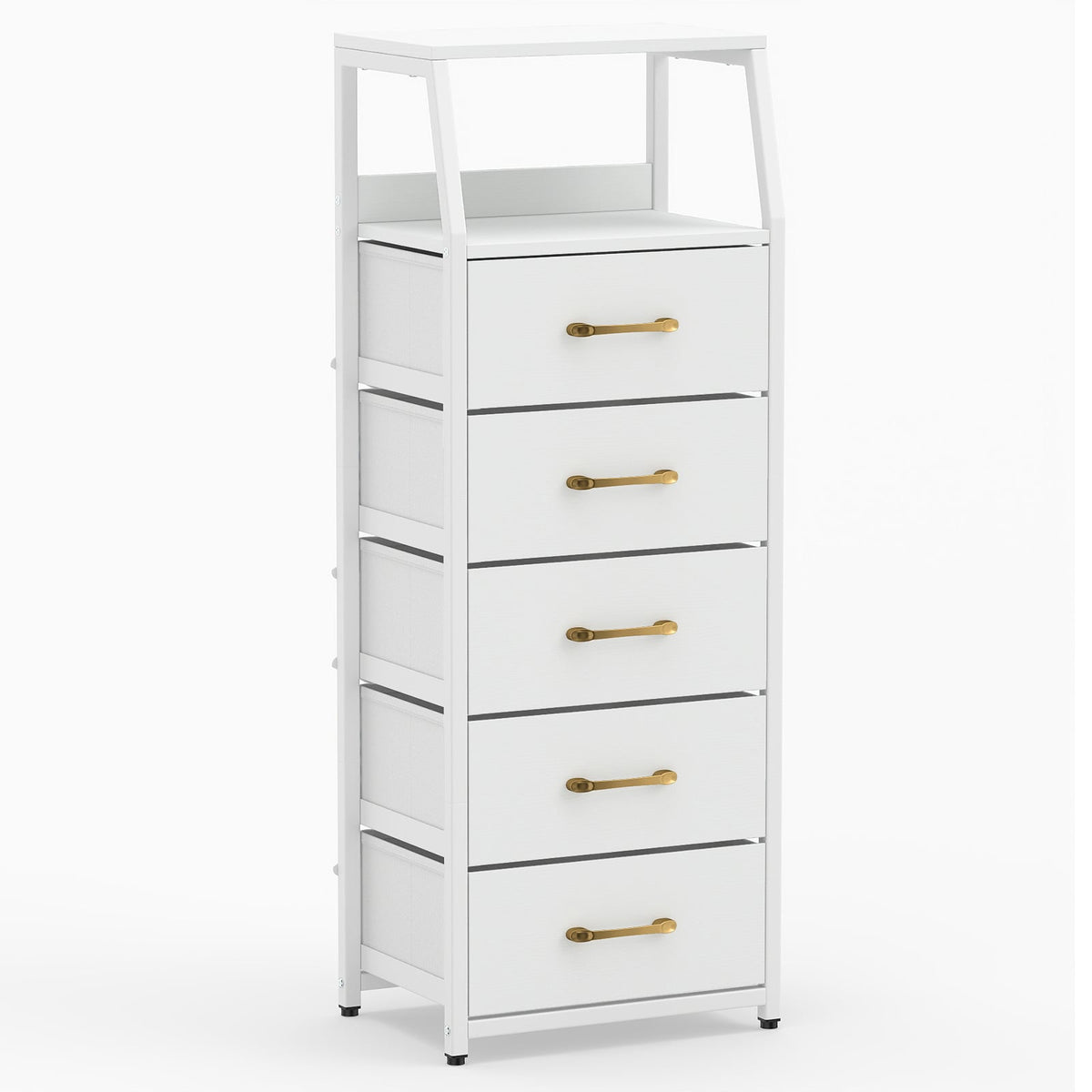 5-Drawer Storage Cabinet with Detachable Foldable Fabric Drawers and Anti-Tipping Kits-White