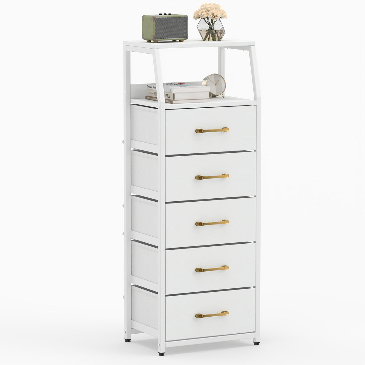5-Drawer Storage Cabinet with Detachable Foldable Fabric Drawers and Anti-Tipping Kits-White