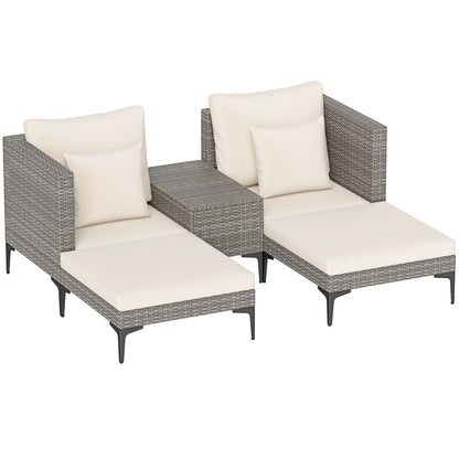 5-Piece Patio Conversation Set with 2 Armchairs 2 Ottomans and Side Table-Beige