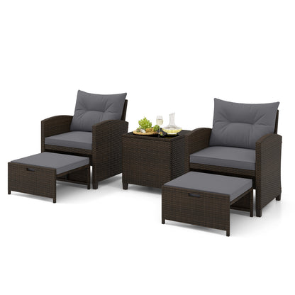 5-Piece Patio Rattan Furniture Set with Ottomans and Coffee Table for Backyard-Grey