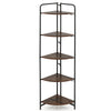 5-Tier Folding Corner Shelf Freestanding Open Display Rack with Heavy-duty Metal Frame-Rustic Brown
