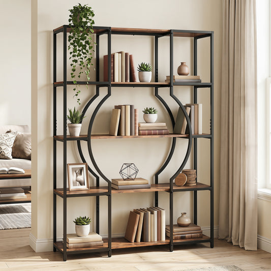 5-Tier Industrial Geometric Display Shelf with Open Shelves-Rustic Brown