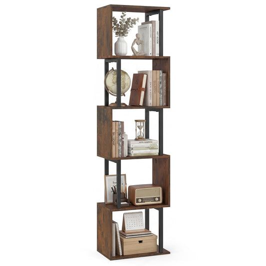 5-Tier Modern Bookshelf with Metal Frame for Home Office-Rustic Brown