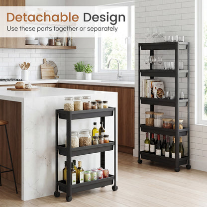 5-Tier Slim Rolling Storage Cart with Smooth Wheels for Kitchen-Black