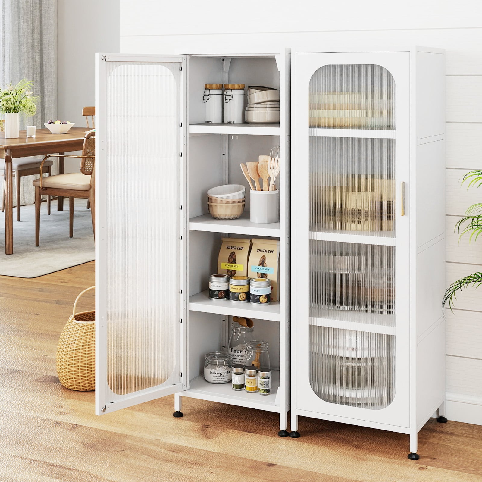 5-Tier Metal Storage Cabinet with Adjustable Shelves for Dining Room-White
