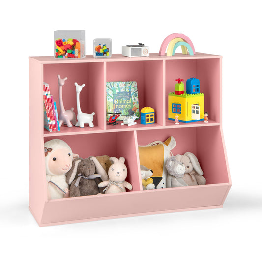 5-Cube Kids Toy Storage Organizer with Anti-Tipping Kits in pink, showing the front with toys and decorative items