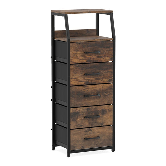 5-Drawer Storage Cabinet with a rustic brown wood effect and black metal frame