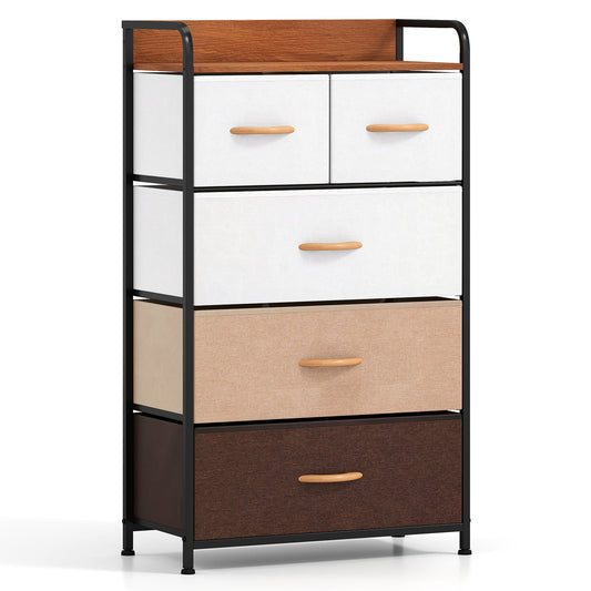 5-Drawer Tall Narrow Fabric Dresser with Removable Fabric Bins in multicolour