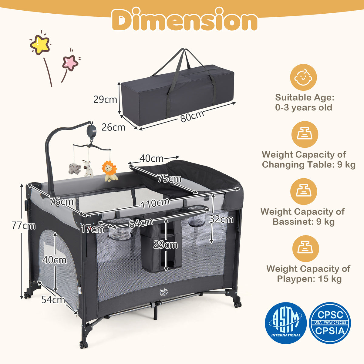 5 in 1 Baby Pack and Play Infant Bedside Sleeper with Mattress-Black