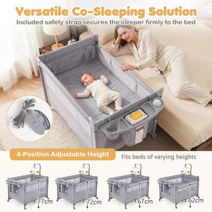 5 in 1 Baby Pack and Play Infant Bedside Sleeper with Mattress-Grey
