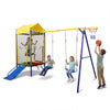 5-in-1 Kids Swing Set for Backyard Heavy-duty Metal Swing Stand with Trampoline-Yellow