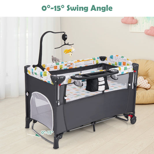 The bedside sleeper shown in a room with a swing angle feature highlighted