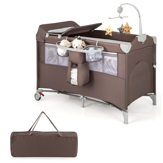 5-In-1 Baby Bassinet Crib Bedside Sleeper Nursery Center in Brown