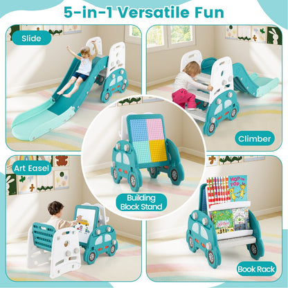 the kids art easel demonstrating five different functional modes for play