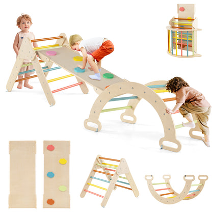 5-in-1 Triangle Climbing Toys with arch ramp for toddlers in macaron colours