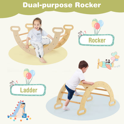 Dual purpose rocker and ladder for the wooden climbing frame