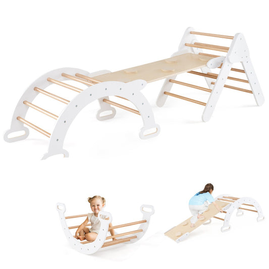 5-in-1 Triangle Climbing Toys with arch ramp for toddlers in white