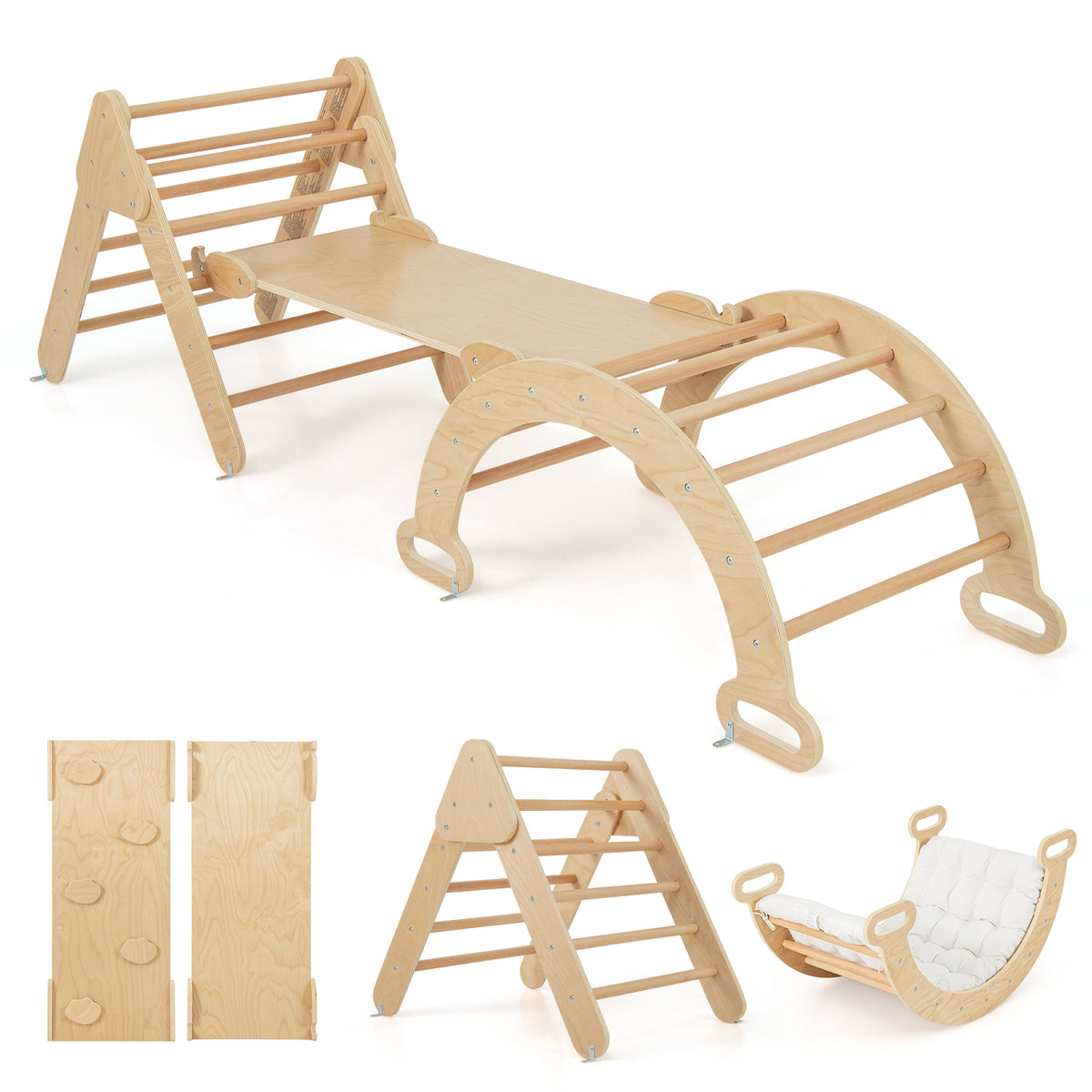 5-in-1 Triangle Climbing Toys with arch ramp and rocking arch