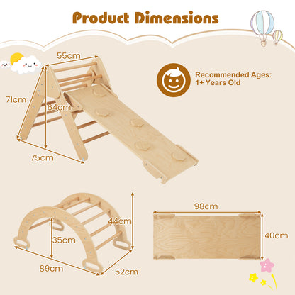 Product dimensions diagram for the wooden climbing frame