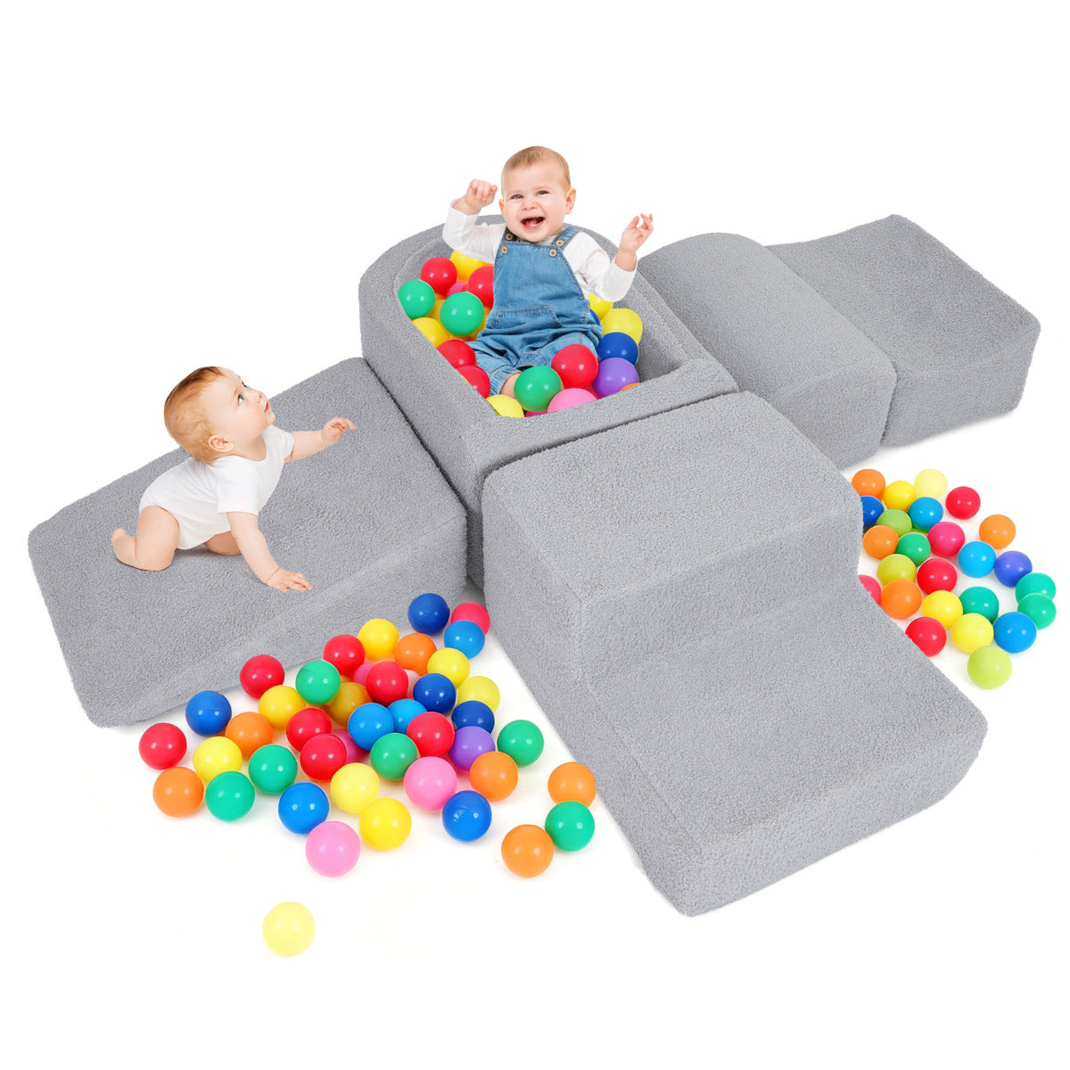 5-Piece Climb and Crawl Soft Play Set with grey foam blocks and colourful balls