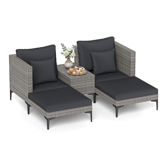 5-Piece Patio Conversation Set with dark grey cushions and a central side table on a white background
