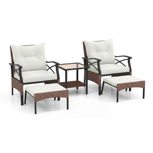 5 Piece Patio Furniture Set with soft seat and back cushions included in beige