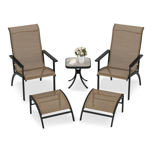 5 Pieces Adirondack Chair Set with ottomans and side table in coffee colour