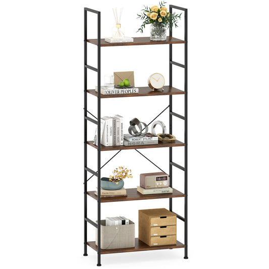5-Tier 160 cm Tall Bookcase with industrial shelves and metal frame