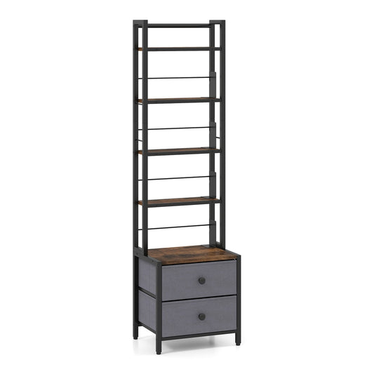 5-Tier CD Storage Rack with open shelving and two fabric drawers at the base