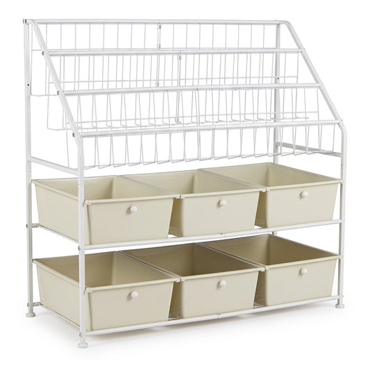 5-Tier Metal Rack Shelf with 6 removable drawers and 3 baskets in white