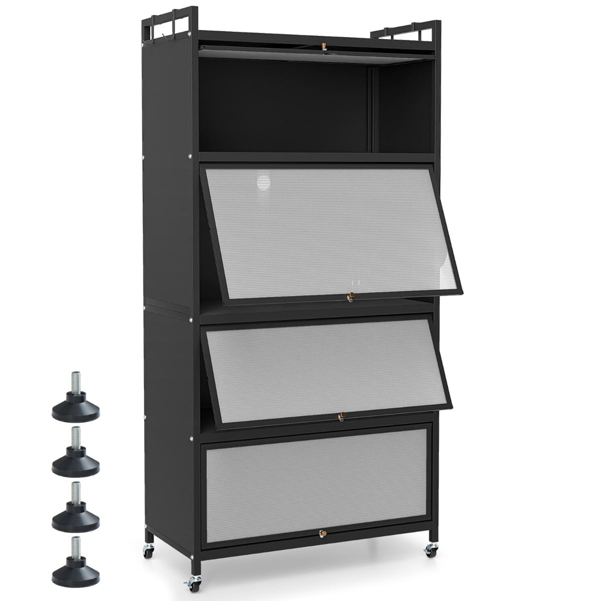 5-Tier Kitchen Storage Cabinet with Wheels and Flip-Up Doors-Black