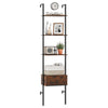 5-Tier Ladder Bookcase with Drawer and Metal Frame-Rustic Brown