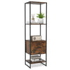 5-Tier Tall Narrow Bookcase Bookshelf with Drawer Shelves-Rustic Brown