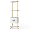 5-Tier Tall Narrow Bookcase Bookshelf with Drawer Shelves-White