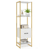 5-Tier Tall Narrow Bookcase Bookshelf with Drawer Shelves-White