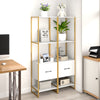 5-Tier Tall Narrow Bookcase Bookshelf with Drawer Shelves-White