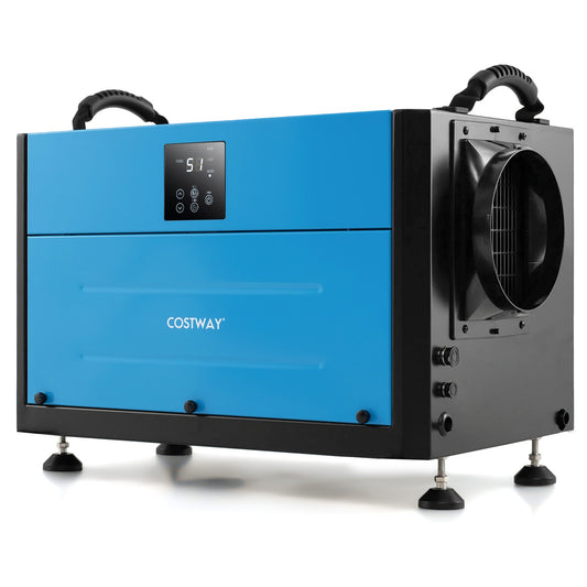 50/70L/Day Crawl Space Dehumidifier in blue with black accents and carry handles