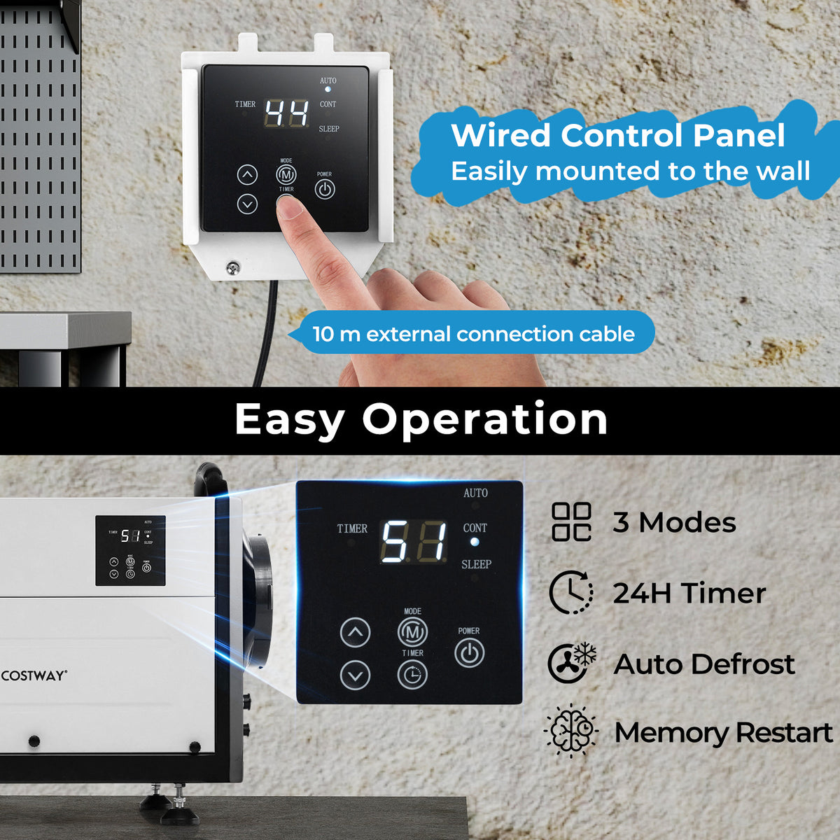 50/70L/Day Industrial Dehumidifier with Pump and Drain Hose-White-50L