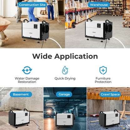 50/70L/Day Industrial Dehumidifier with Pump and Drain Hose-White-50L