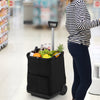 50L Folding Shopping Cart with 3 Pockets and Retractable Handlebar-Black