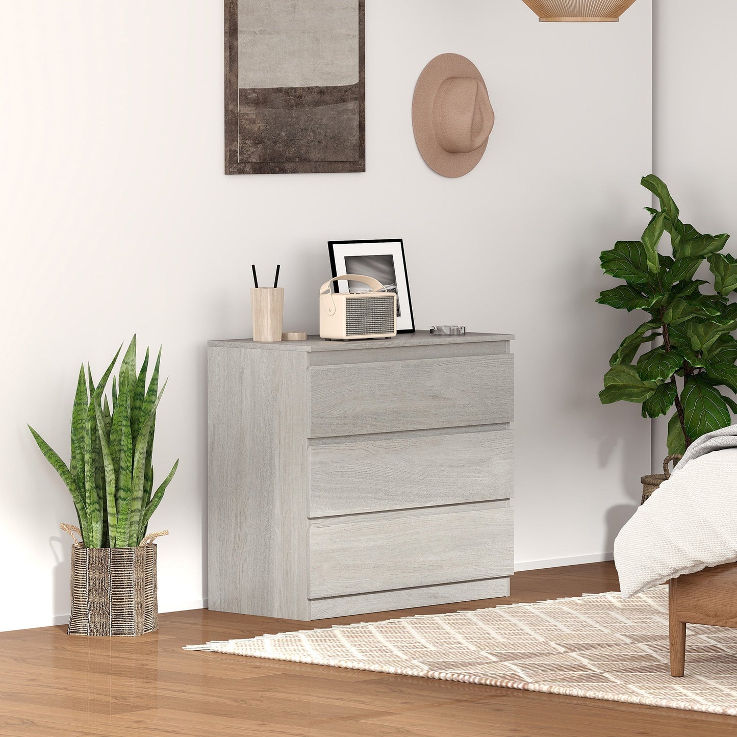 خزانة ذات ثلاثة أدراج من هومكوم - تأثير الخشب الرمادي