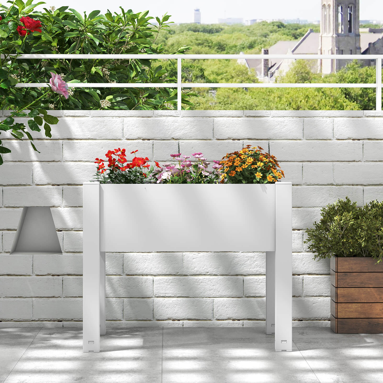 53L Raised Bed Grow Box with Water Level Monitor and Drainage Hole-White