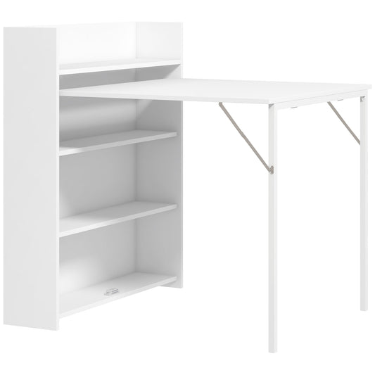 HOMCOM Kitchen Table, Folding Dining Table, with 4-Tier Shelves, Modern Drop-Leaf Table, White