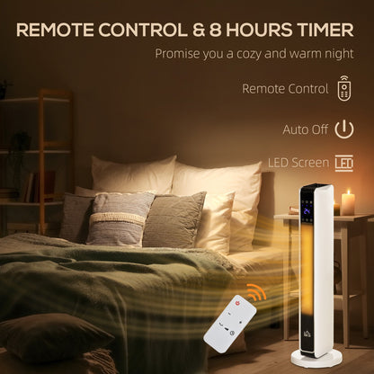 HOMCOM 1100W/2200W Space Heater with 65° Oscillation, Electric Heater with 2 Heat and Fan, 8-Hour Timer, Overheat & Tip Over Protection for Bedroom, 29 inch