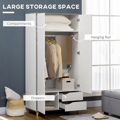 HOMCOM Bedroom Furniture Set, Wardrobe with Hanging Rail, 3 Drawer Chest of Drawers with Cut-out Handles, Grey and White