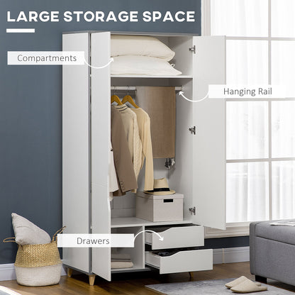 HOMCOM Bedroom Furniture Set, Wardrobe with Hanging Rail, 3 Drawer Chest of Drawers with Cut-out Handles, Grey and White
