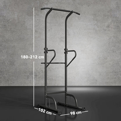 HOMCOM Power Tower Dip Station Pull Up Bar Multi-Function Push Up Equipment with Adjustable Height for Home Gym Strength Training Workout Fitness