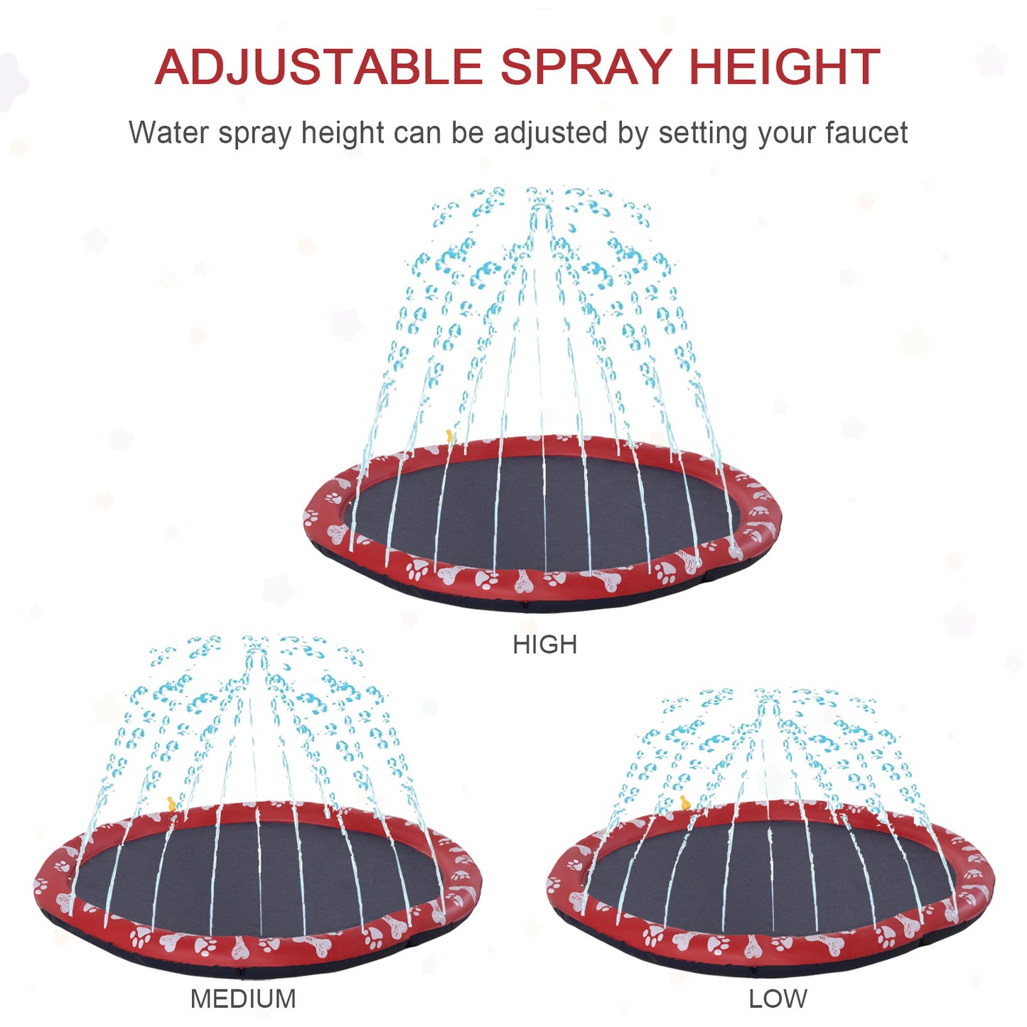 PawHut Dog Splash Pad, Pet Sprinkler Mat, Non-Slip Dog Paddling Pool, Foldable Outdoor Sprinkler and Splash Mat Water Play for Garden, Patio, Summer Fun, 150 cm